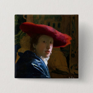 Johannes Vermeer - Girl with a Red Hat 2 Inch Square Button