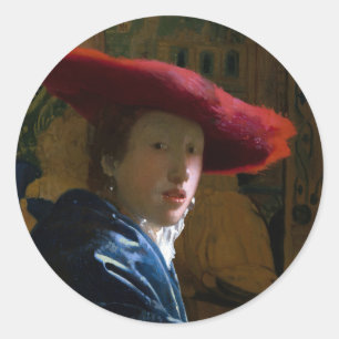 Johannes Vermeer - Girl with a Red Hat Classic Round Sticker