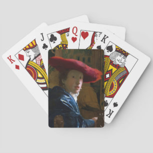 Johannes Vermeer - Girl with a Red Hat Playing Cards