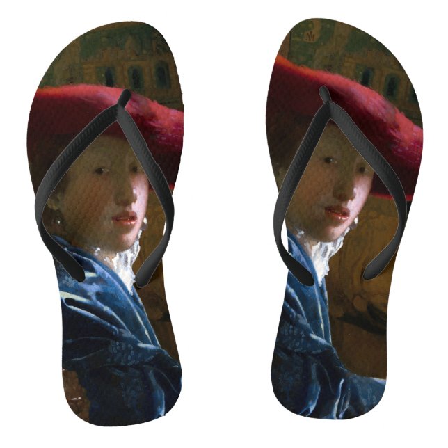 Johannes Vermeer - Girl with a Red Hat Window Clin Flip Flops (Footbed)