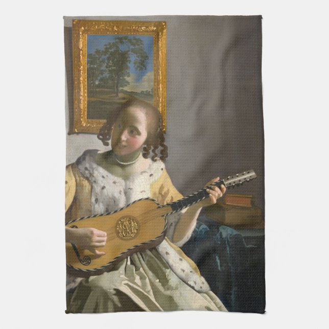 Johannes Vermeer - Guitar Player Kitchen Towel (Vertical)