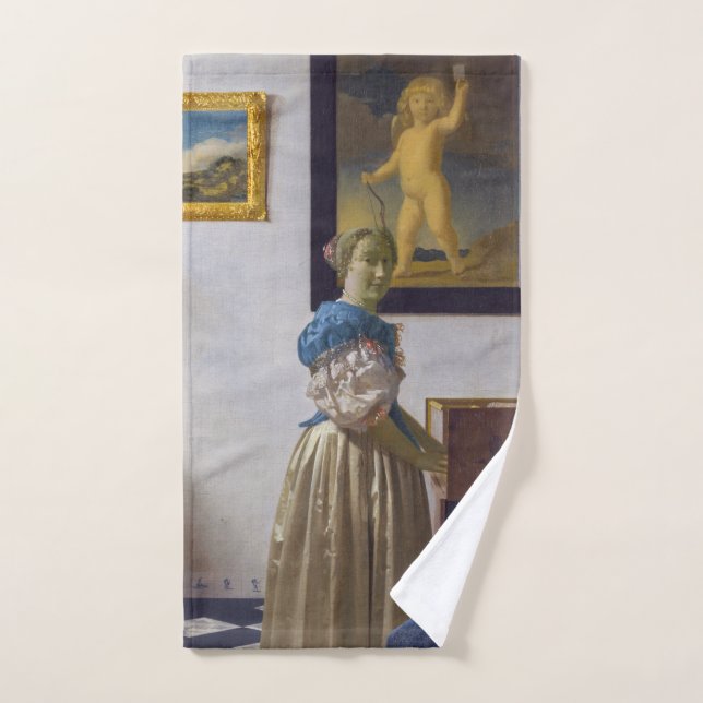 Johannes Vermeer - Lady debout dans une virginale (Serviette à main)