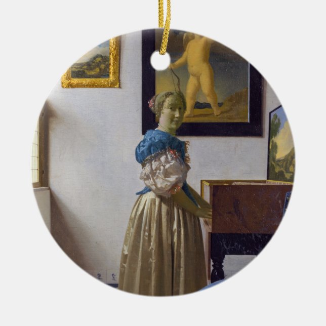 Johannes Vermeer - Lady Standing at a Virginal Ceramic Ornament (Front)