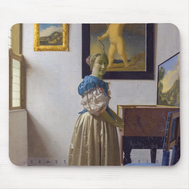 Johannes Vermeer - Lady Standing at a Virginal Mouse Pad (Front)