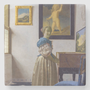 Johannes Vermeer - Lady Standing at a Virginal Stone Coaster