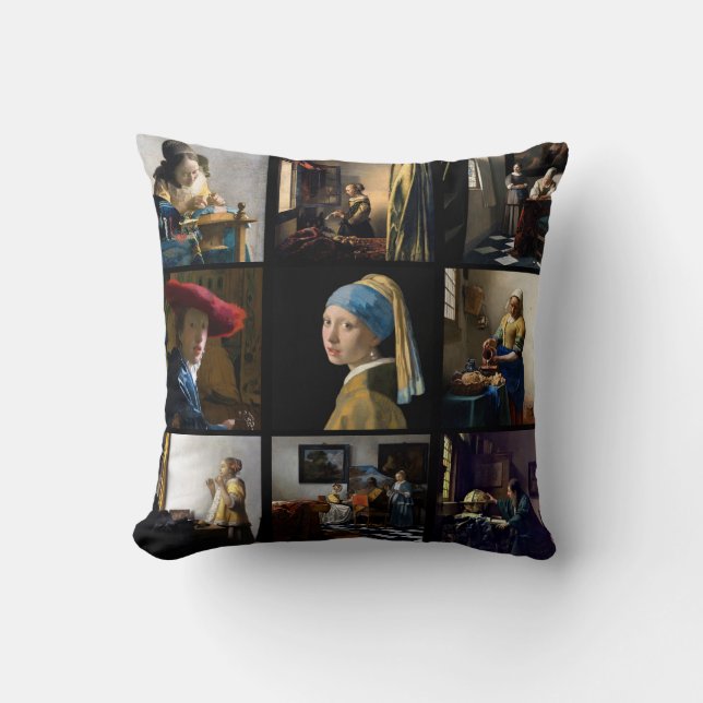Johannes Vermeer - Masterpieces Grid Square Throw Pillow (Front)