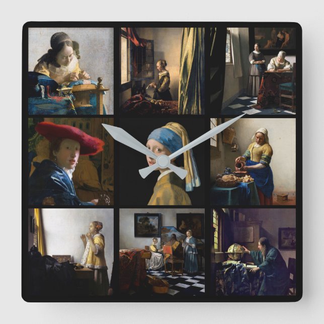 Johannes Vermeer - Masterpieces Grid Square Wall Clock (Front)