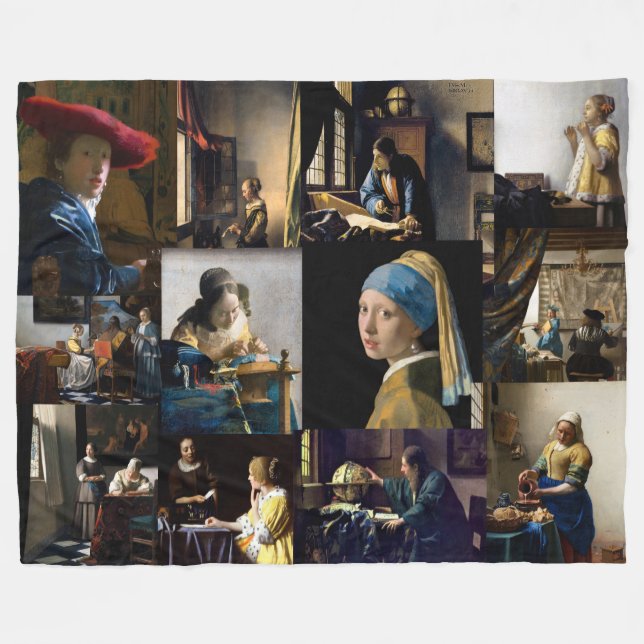 Johannes Vermeer - Masterpieces Patchwork Fleece Blanket (Front (Horizontal))