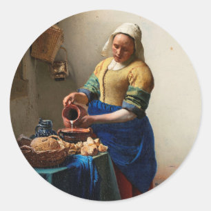 Johannes Vermeer. Milkmaid. Vintage fine art Classic Round Sticker