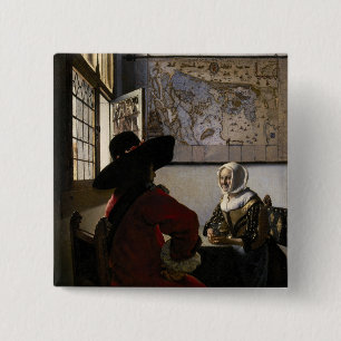 Johannes Vermeer - Officer with a Laughing Girl 2 Inch Square Button