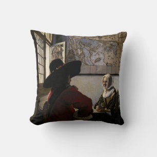 Johannes Vermeer - Officer with a Laughing Girl Throw Pillow
