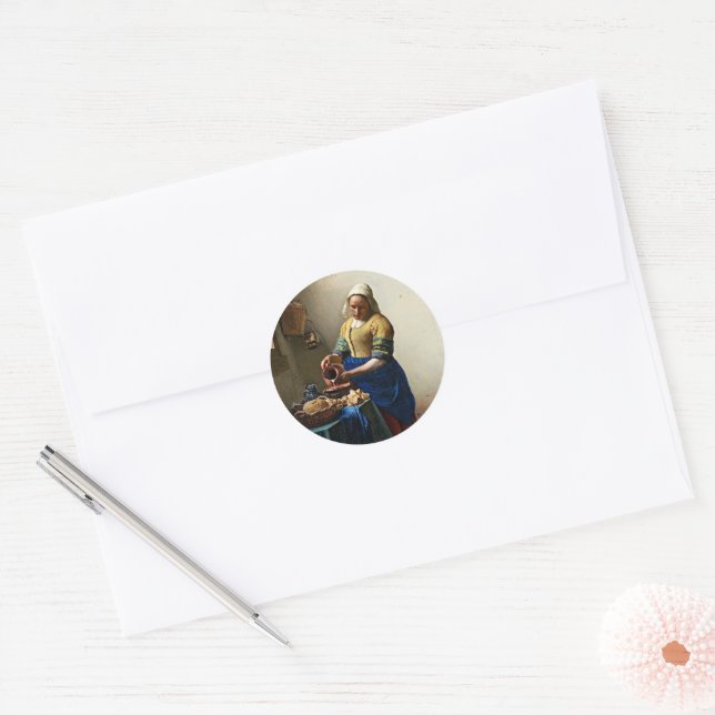Johannes Vermeer painting, The Milkmaid. Classic Round Sticker (Envelope)