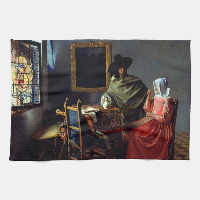 Johannes Vermeer - The Glass of Wine Kitchen Towel (Horizontal)