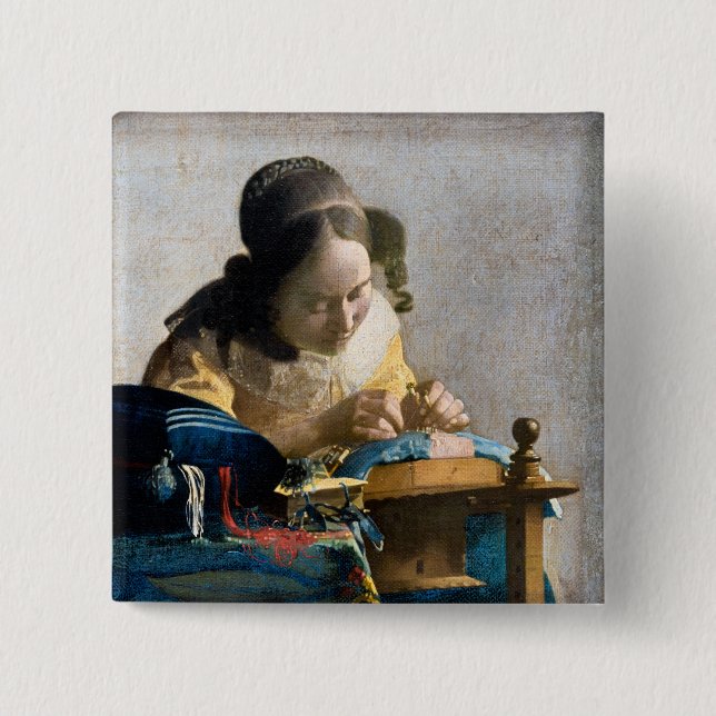 Johannes Vermeer - The Lacemaker 2 Inch Square Button (Front)