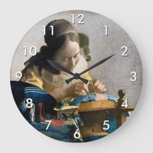 Johannes Vermeer - The Lacemaker Large Clock