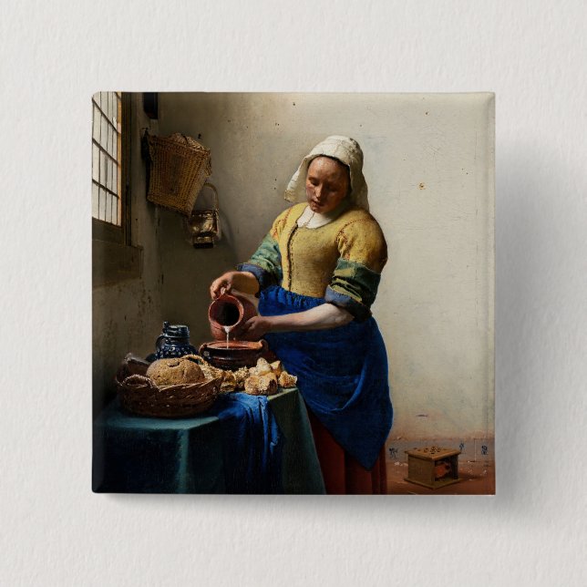 Johannes Vermeer - The Milkmaid 2 Inch Square Button (Front)