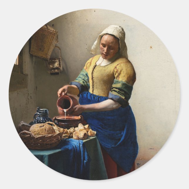 Johannes Vermeer - The Milkmaid Classic Round Sticker (Front)