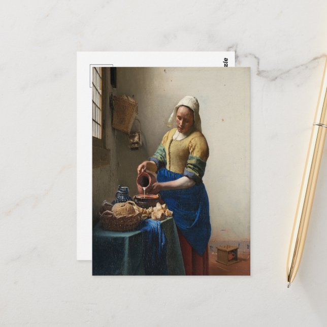 Johannes Vermeer, The Milkmaid Postcard (Front/Back In Situ)