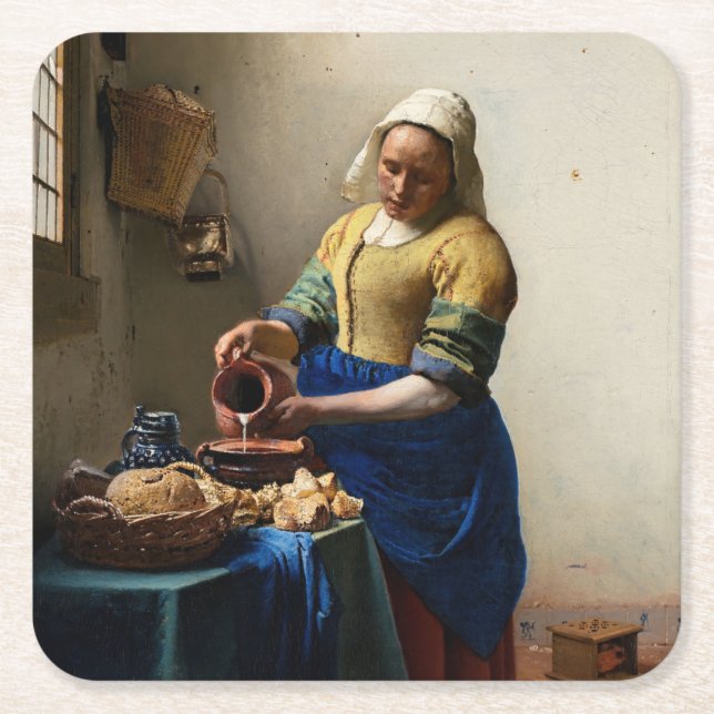 Johannes Vermeer - The Milkmaid Square Paper Coaster (Front)