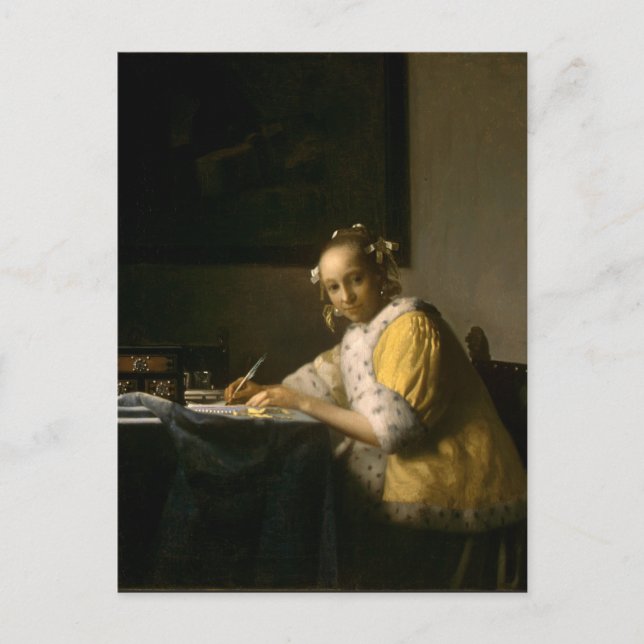 Johannes Vermeer, Une Dame qui écrit une carte pos (Devant)