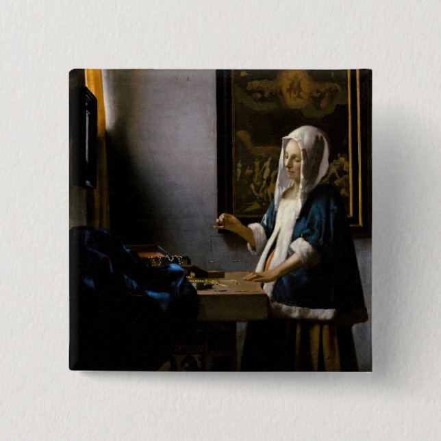 Johannes Vermeer - Woman Holding a Balance 2 Inch Square Button (Front)