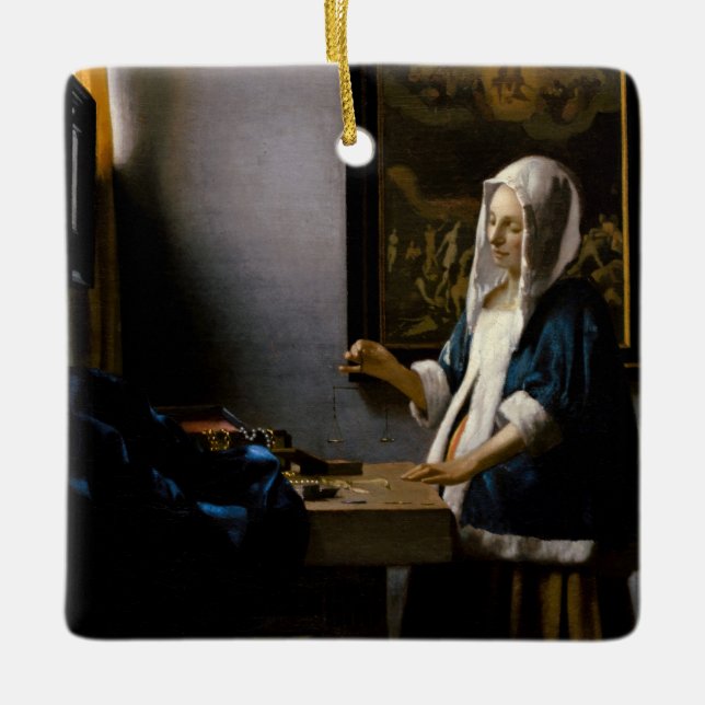 Johannes Vermeer - Woman Holding a Balance Ceramic Ornament (Front)