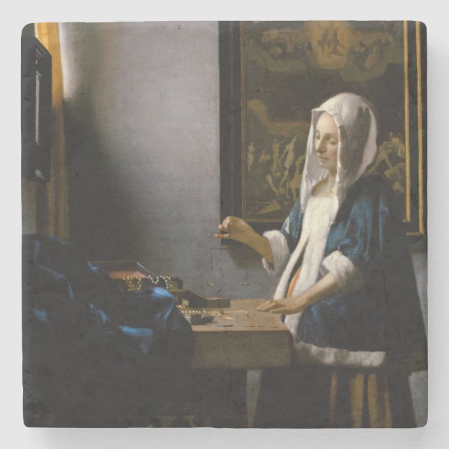 Johannes Vermeer - Woman Holding a Balance Stone Coaster (Front)