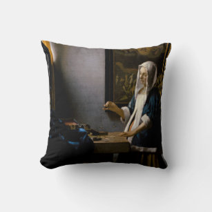 Johannes Vermeer - Woman Holding a Balance Throw Pillow