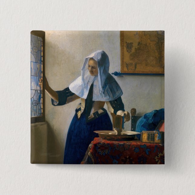 Johannes Vermeer - Woman with a Water Pitcher 2 Inch Square Button (Front)