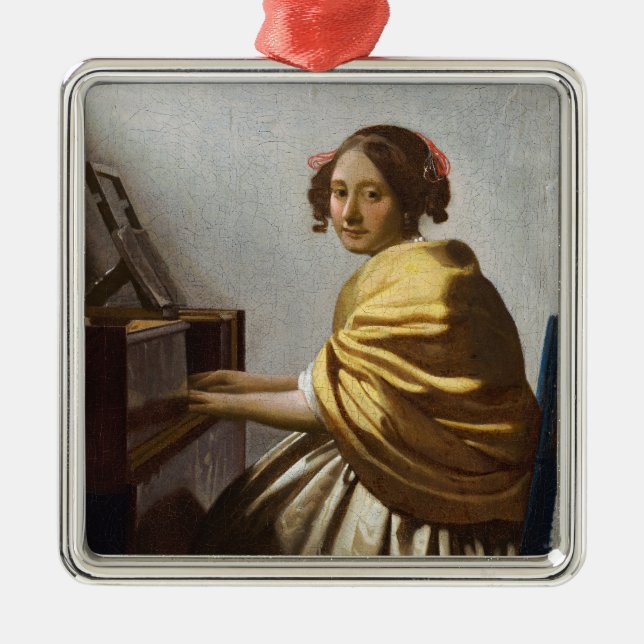 Johannes Vermeer - Young Woman Seated at Virginal Metal Ornament (Front)