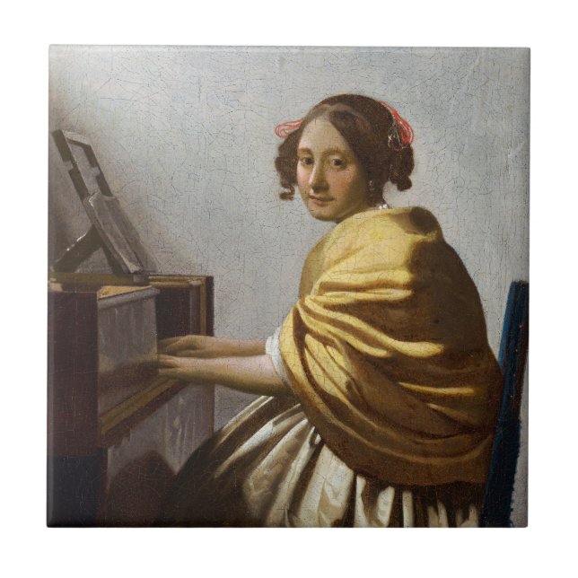 Johannes Vermeer - Young Woman Seated at Virginal Tile (Front)