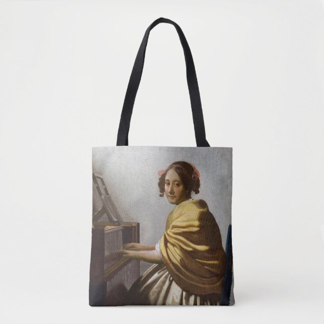 Johannes Vermeer - Young Woman Seated at Virginal Tote Bag (Front)