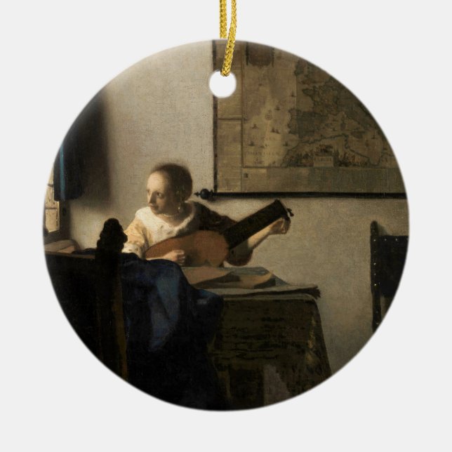 Johannes Vermeer - Young Woman with a Lute Ceramic Ornament (Front)