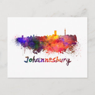 Johannesburg skyline in watercolor postcard