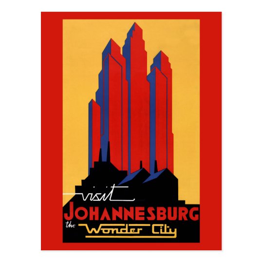 Johannesburg Vintage Travel Poster Restored Postcard