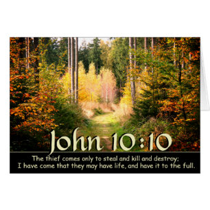 John 10 10 Bible Verse, Fall Forest Path.Card