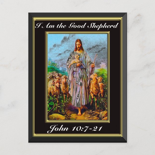 John 10:7-21 I Am the Good Shepherd Black Frame Postcard (Front)