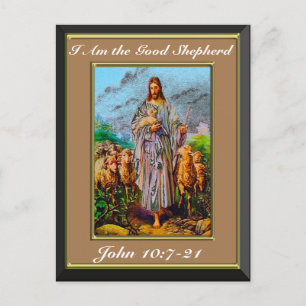 John 10:7-21 I Am the Good Shepherd Brown Frame Postcard