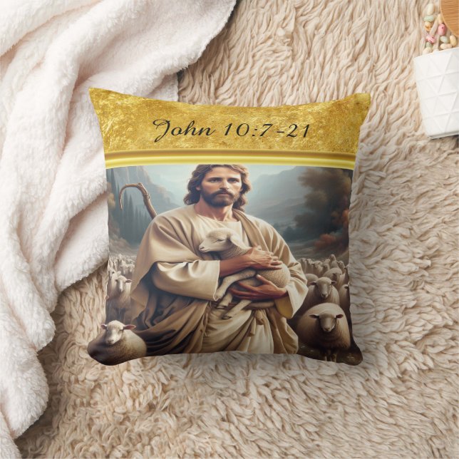 John 10:7 Compassionate Shepherd Image Throw Pillow (Blanket)