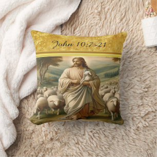 John 10:7 Jesus Caring Scene Throw Pillow