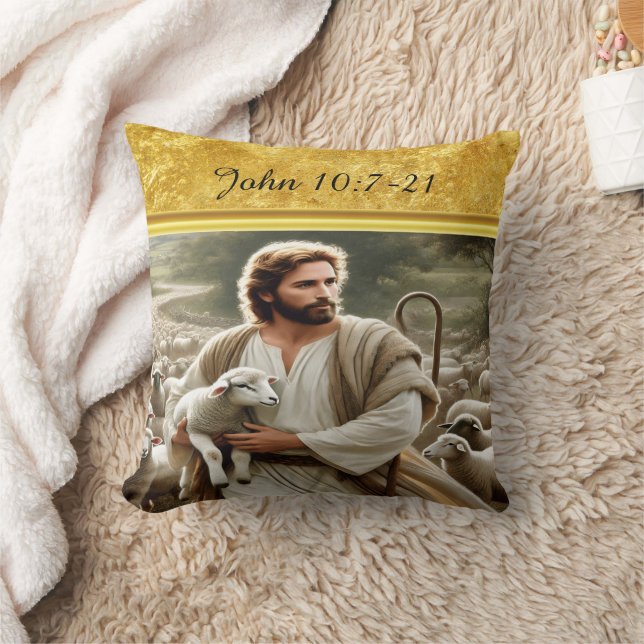 John 10:7 Radiant Shepherd Vision Throw Pillow (Blanket)