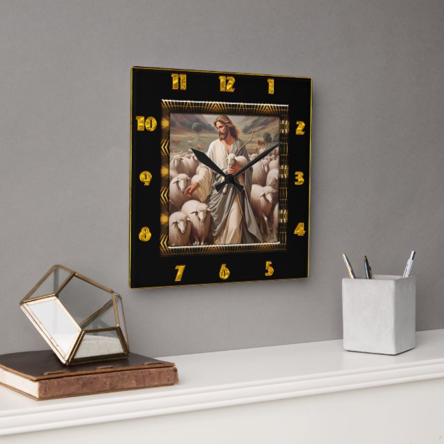 John 10:7 Shepherd Field Artwork Square Wall Clock (Office)