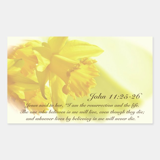 John 11:25-26, Spring Yellow Daffodils Sticker (Front)