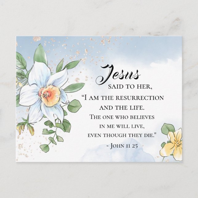 John 11:25 Bible Verse Spring Flowers Easter Postcard (Front)