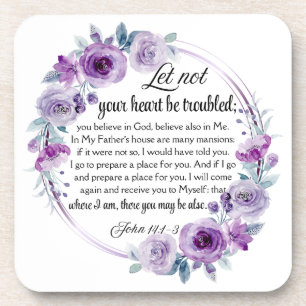 John 14:1-3 Bible Verse Purple Floral Coaster