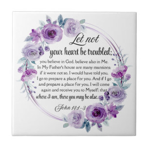 John 14:1-3 Bible Verse Purple Floral Tile