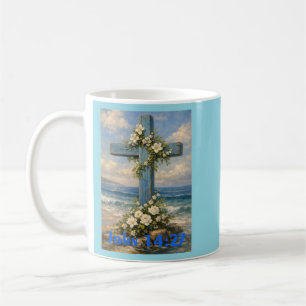 John 14:27 Beach Cross Throw Pillow Coffee Mug