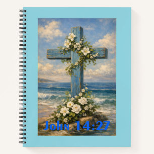 John 14:27 Beach Cross Throw Pillow Notebook