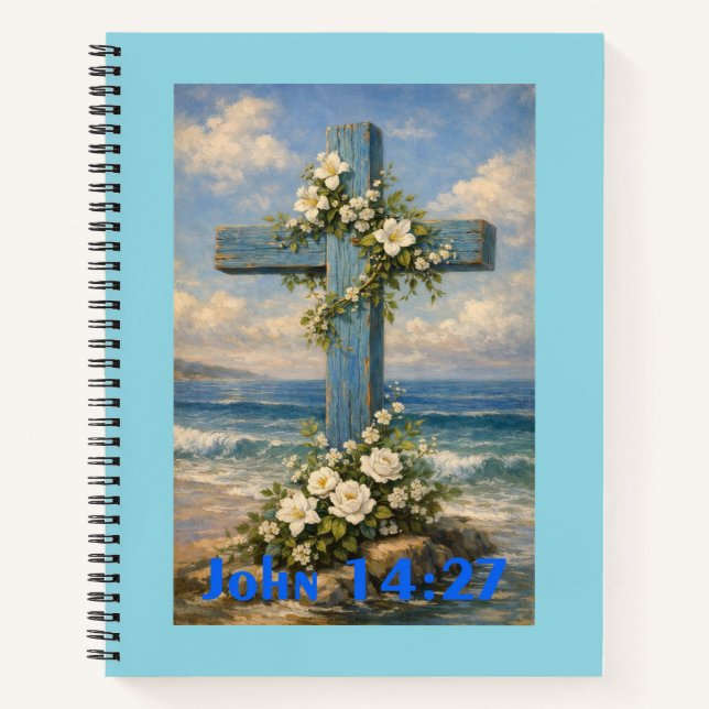 John 14:27 Beach Cross Throw Pillow Notebook (Front)