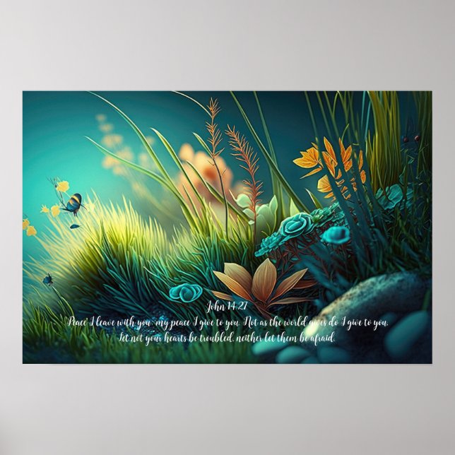 John 14:27 Green Pastures Colourful Meadows Poster (Front)